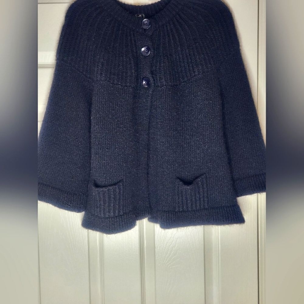 Silvia Novelli L Black WOOLALPACABlend 3/4SlvKnit Pockets Buttons WomenCardigan